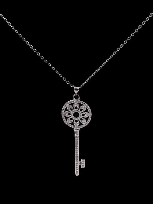 Silver White cz Sun Flower Key Necklace