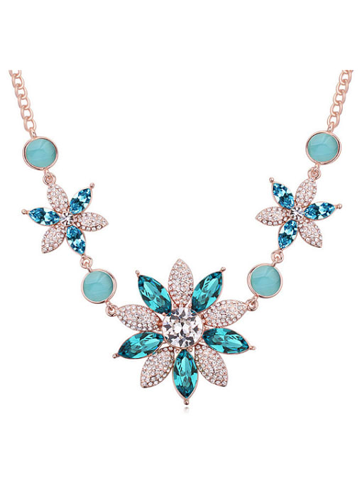 blue Fashion Flowery Pendant austrian Crystals Alloy Necklace