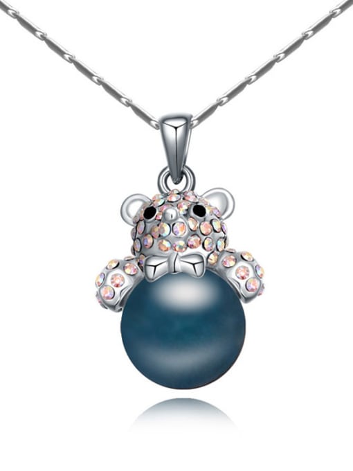Deep Blue Fashion Tiny Crystals-covered Bear Imitation Pearl Alloy Necklace