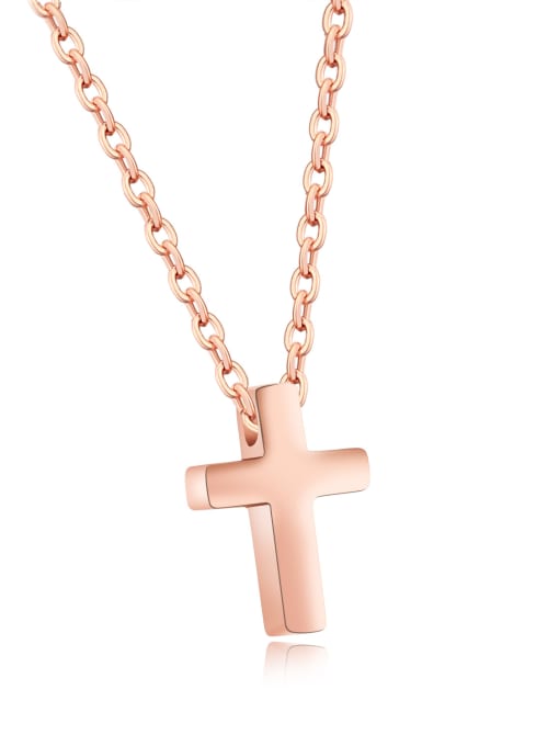 796-Rose Gold Stainless Steel With Rose Gold Plated Simplistic Cross Necklaces