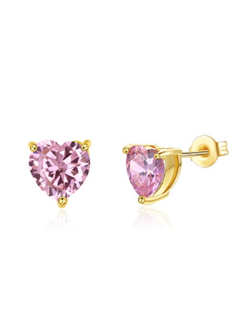 gold pink Simple Heart shaped Zircon Stud Earrings