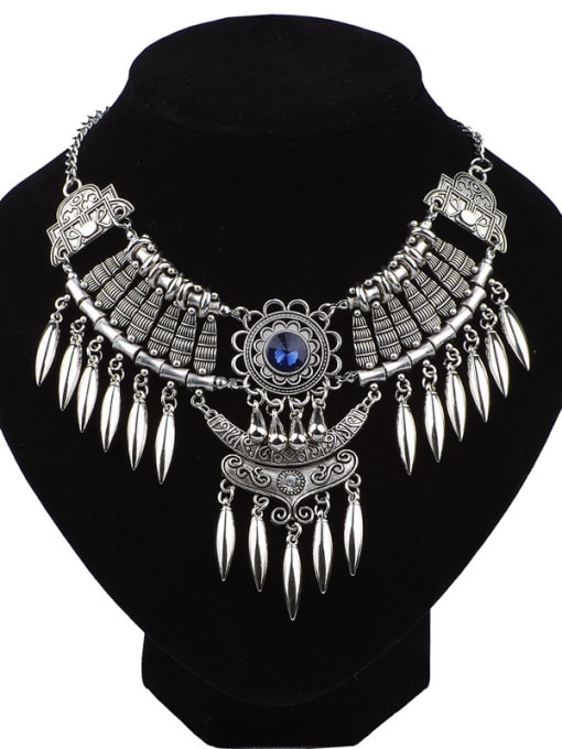 Qunqiu Exaggerated Retro style Water Drop shaped Tassels Stones Necklace 1