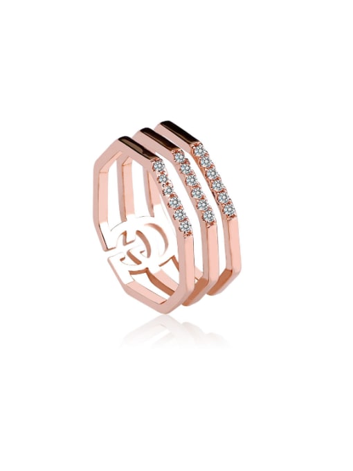 OUXI Personality Woman Rose Gold Zircon Ring 0