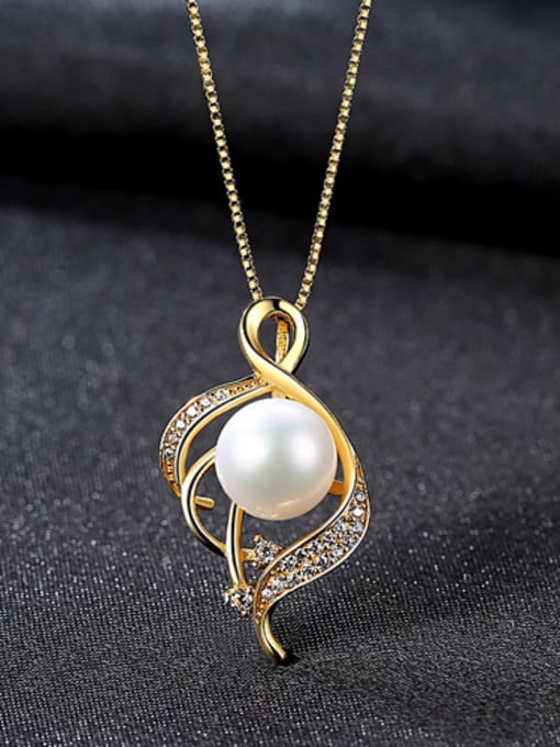White Sterling silver with AAA zircon natural freshwater pearl necklace