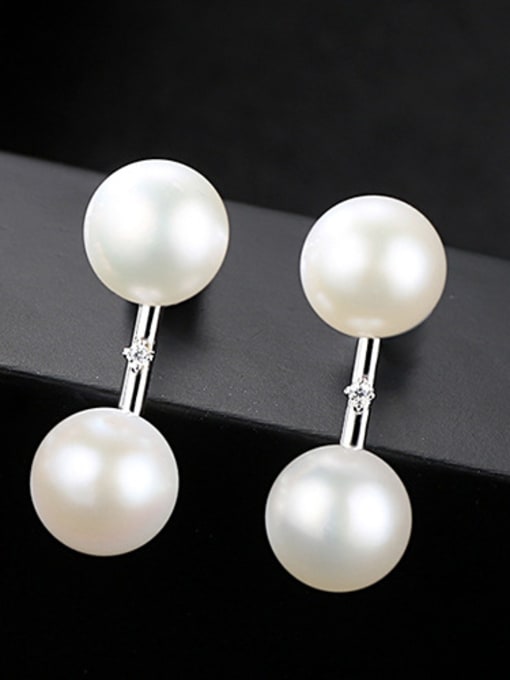 White Sterling Silver 7-8mm natural freshwater pearl Earrings