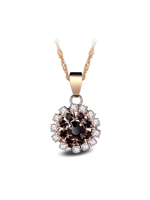 Ya Heng Fashion Cubic Zirconias Flowery Pendant Copper Necklace