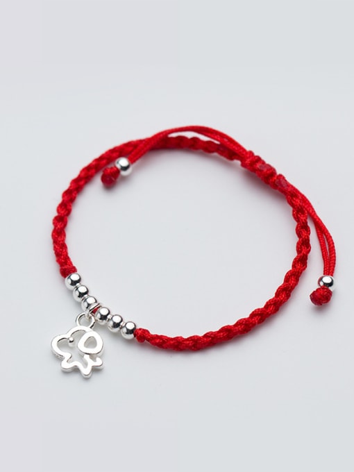 FAN 925 Sterling Silver With Silver Plated Simplistic Dog and Hand knitting red rope Add-a-bead Bracelets 0