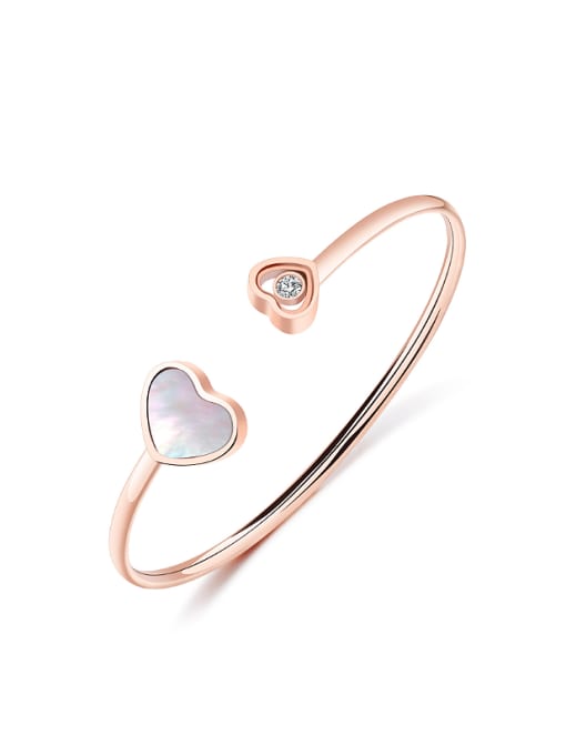 Open Sky Simple Heart Rhinestone Rose Gold Plated Opening Bangle 3