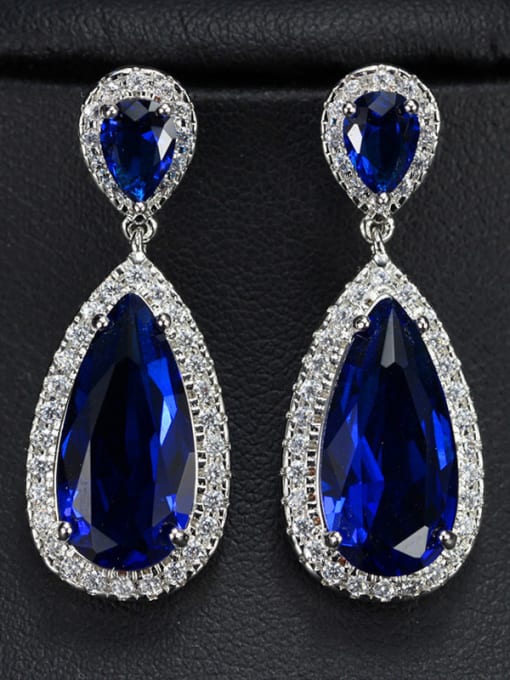 Blue Shining Evening Party Drop Cluster earring