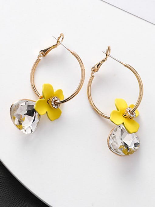 B Yellow Alloy With Cubic Zirconia  Fashion Acrylic  Flower Hoop Earrings
