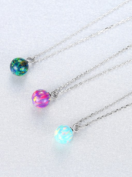 CCUI 925 Sterling Silver With multicolor opal simple  Ball Necklaces 2