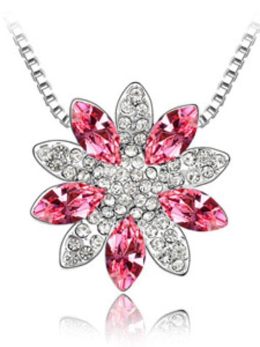 pink Fashion austrian Crystals Flowery Pendant Alloy Necklace