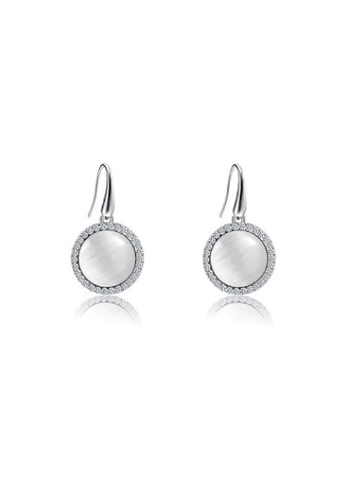 Platinum Elegant Round Shaped Opal Drop Earrings