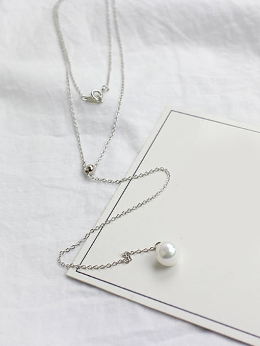 DAKA Simple Double Chain White Artificial Pearl Silver Sweater Chain 0