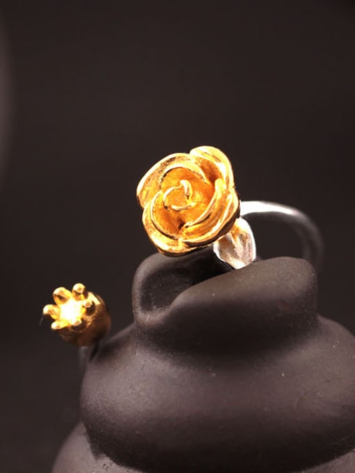 SILVER MI S925 Silver Rose Flowers Opening Ring 0