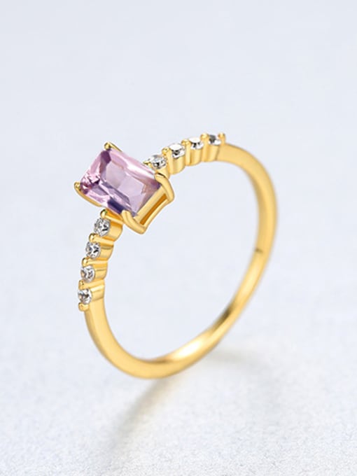 purple 18K-22E11 925 Sterling Silver With Gold Plated Simplistic Geometric Band Rings