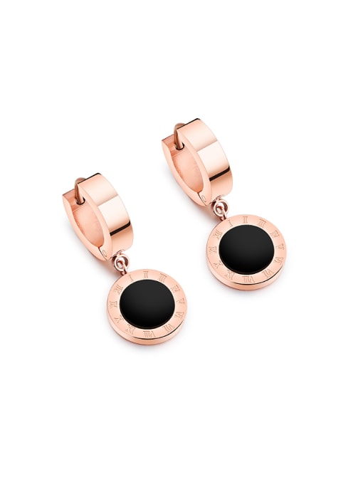 Open Sky Fashion Black Round Rose Gold Plated Titanium Earrings 0