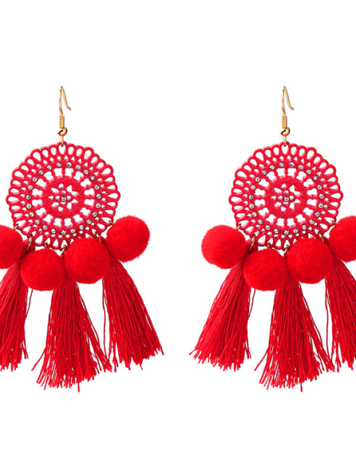 Red -2 Bohemia National Wind Tassel Fashion Drop Earrings