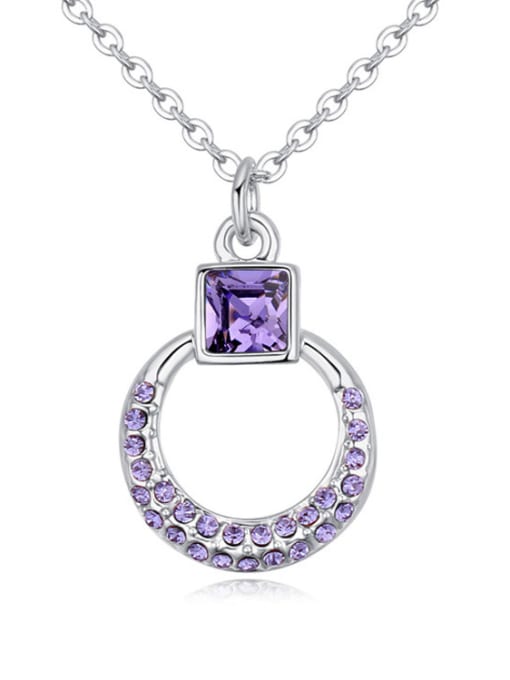 purple Simple Square Cubic austrian Crystals Hollow Round Alloy Necklace