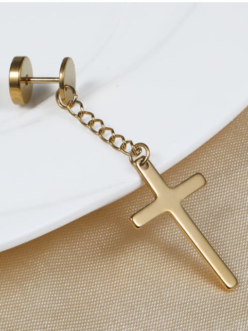 Golden Stainless Steel With Black Gun Plated Personality Cross Clip On Earrings