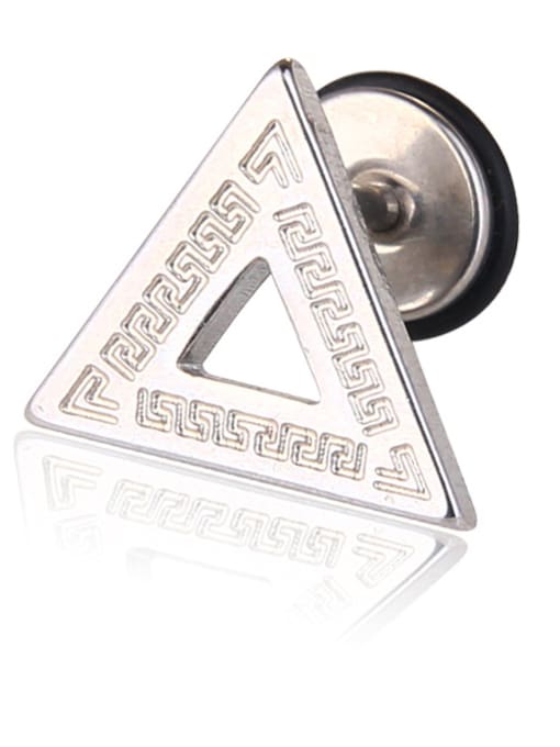 Steel color Stainless Steel With Black Gun Plated Simplistic Triangle Stud Earrings
