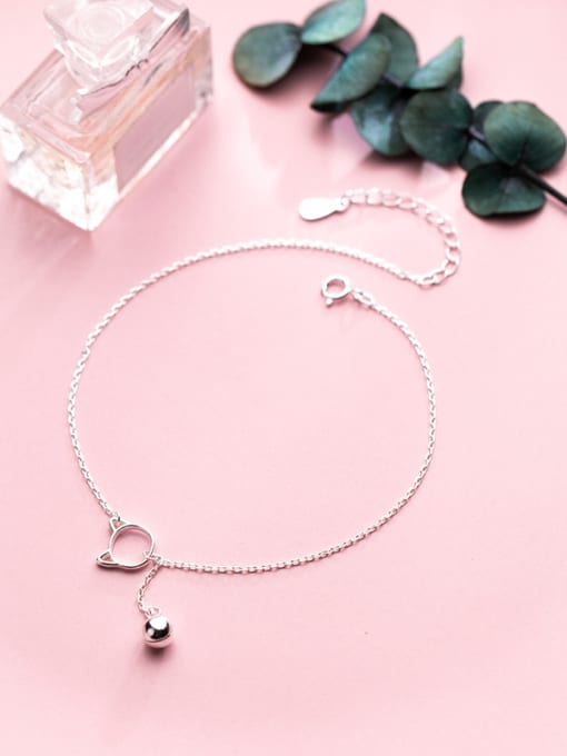 Rosh 925 Sterling Silver With Platinum Plated Cute Cat Bell Anklets 0