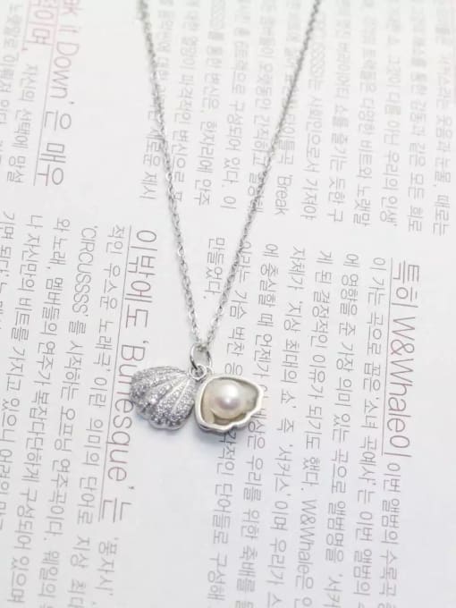 Rosh All-match Shell Shaped Artificial Pearl Silver Necklace 0