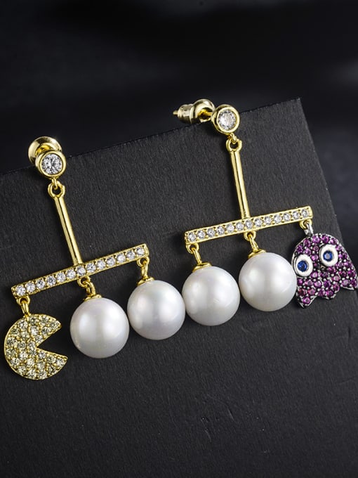 ALI Creative new style bean imitation pearl cartoon micro-inlay  Zircon Earrings 1