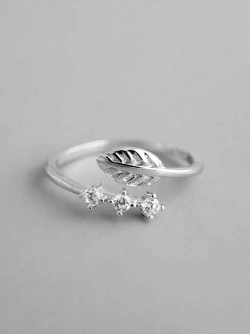 DAKA 925 Sterling Silver With Cubic Zirconia Simplistic Leaf  Free Size Rings 3
