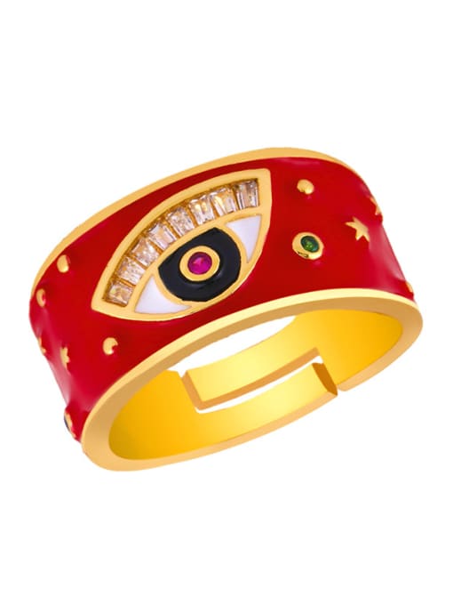 Red Copper With Color Enamel Fashion Evil Eye Free size Rings