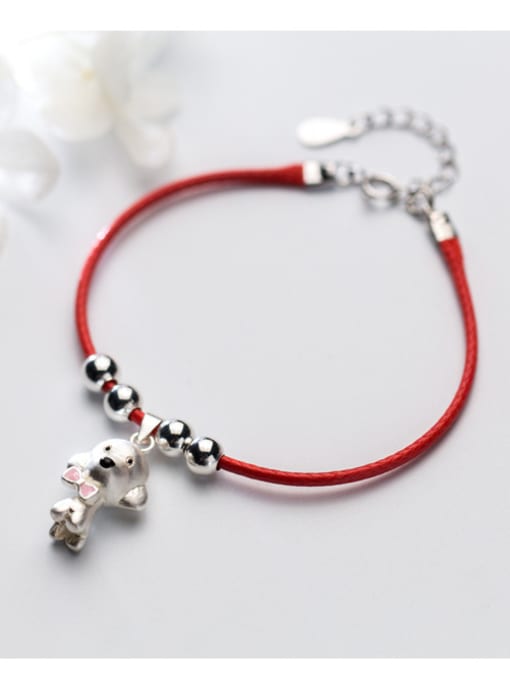 Rosh Sterling silver lovely dog hand-woven red thread bracelet 0