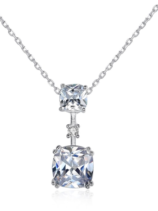 CCUI 925 Sterling Silver With Cubic Zirconia Simplistic Square Necklaces 0
