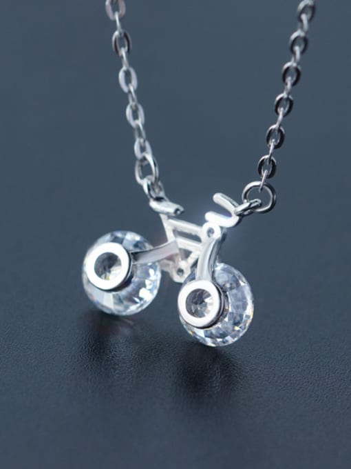 Rosh S925 silver mini bicycle shining zircon necklace 1