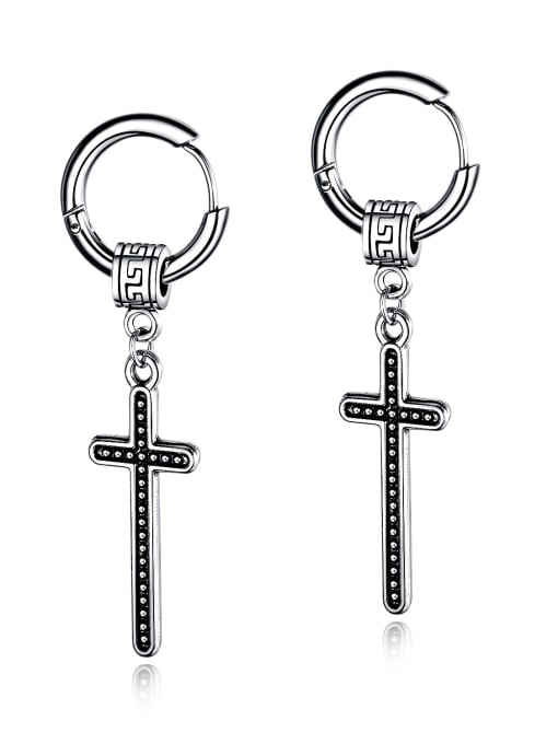 Open Sky Stainless Steel With Antique Silver Plated Personality Cross Stud Earrings 0