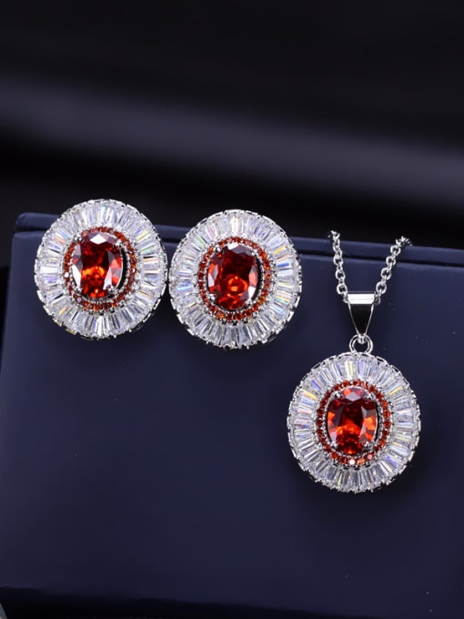 Red AAA Zircon earring Necklace Jewelry  Set