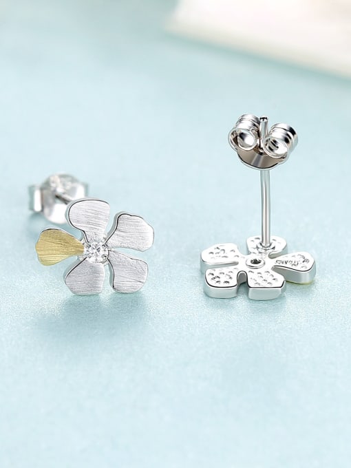 CCUI 925 Sterling Silver With Cubic Zirconia  Cute Two-Color Flower Stud Earrings 3