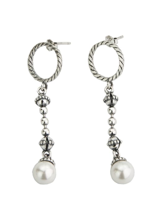 SHUI Vintage Sterling Silver  With Artificial Pearl Vintage Round Beads Pendants   Earrings 0