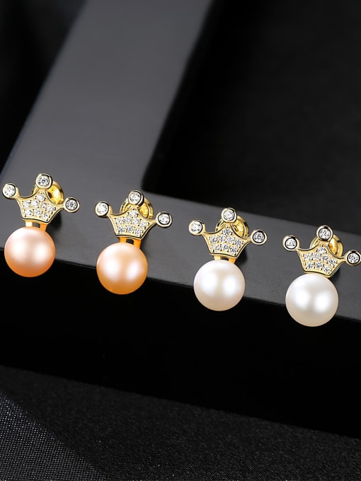 CCUI Sterling Silver 7-7.5mm natural freshwater pearl crown studs earring 0