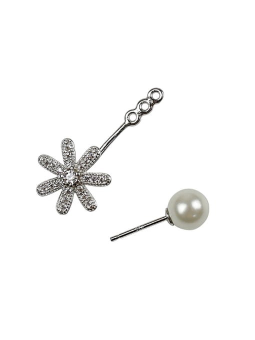 DAKA Artificial Pearl Cubic Rhinestones Flowery Silver Stud Earrings 0