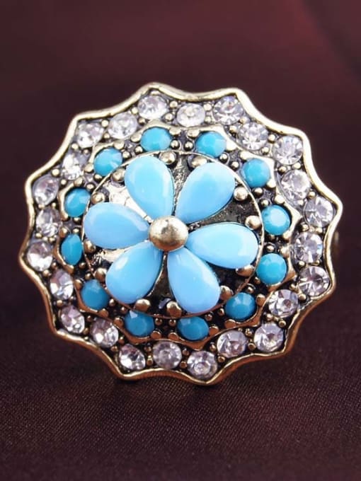 Gujin Classical Retro Resin stones Crystals Flowery Alloy Ring 4