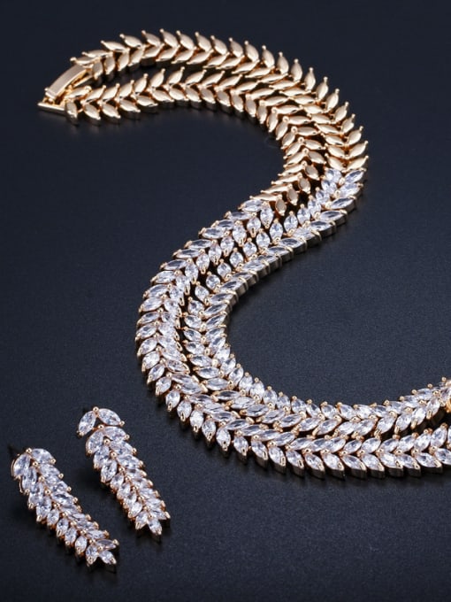 L.WIN Luxury Shine  AAA Zircon Horse-eye leaves Necklace Earrings 2 Piece jewelry set 2