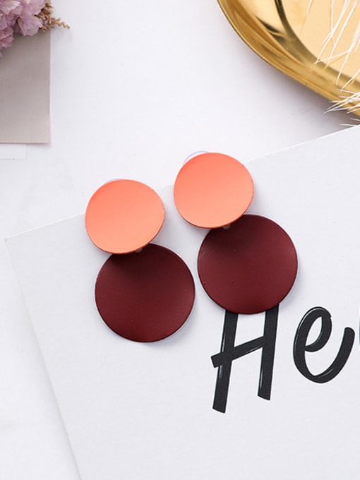 B orange red Alloy With Geometric concave-convex Disc Earrings Stud Earrings