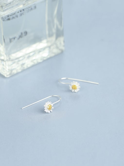One Silver Women Trendy Flower Drop Earrings 2
