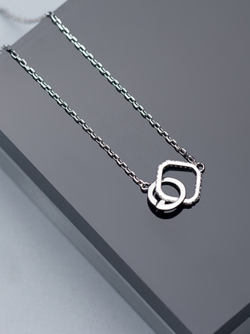 Rosh Creative Letter G Shaped S925 Silver Rhinestone Necklace 0
