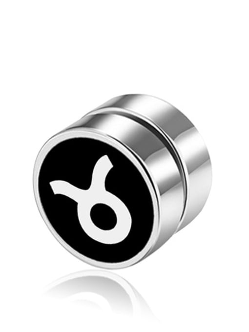 Taurus Black Face Stainless Steel With Fashion Round signs of the zodiac dumbbell Stud Earrings
