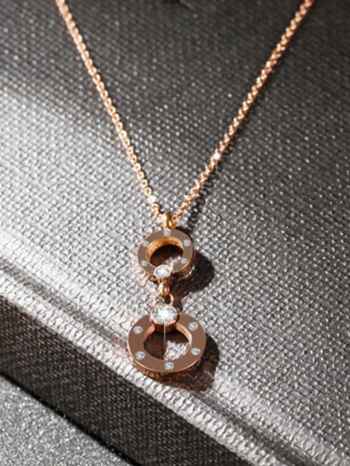 OUXI Rose Gold Rhinestone Stainless Steel  Double Loop Shaped Necklace 3
