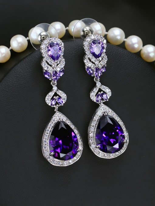 Purple Color Zircons Water Drop Cluster earring