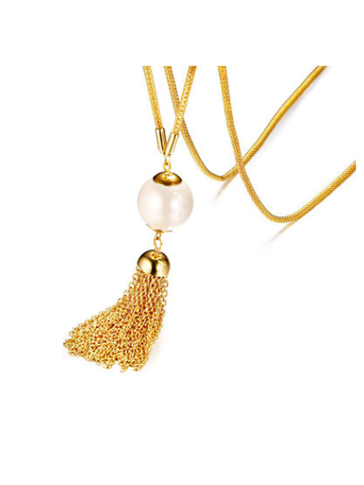 CONG Temperament Gold Plated Artificial Pearl Tassel Sweater Chain 0