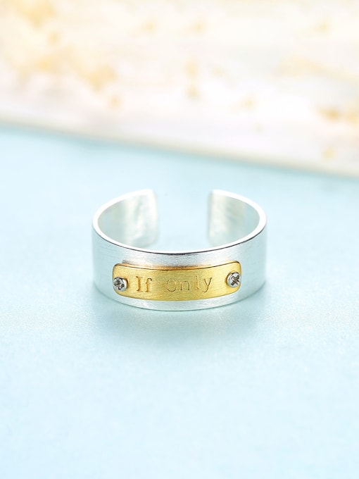 Platinum 925 Sterling Silver With Two-tone  Simplistic Monogrammed  Free Size  Rings