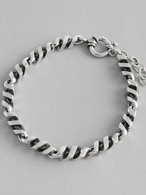 DAKA 925 Sterling Silver With Antique Silver Plated Simplistic Twisted Chain Bracelets 0